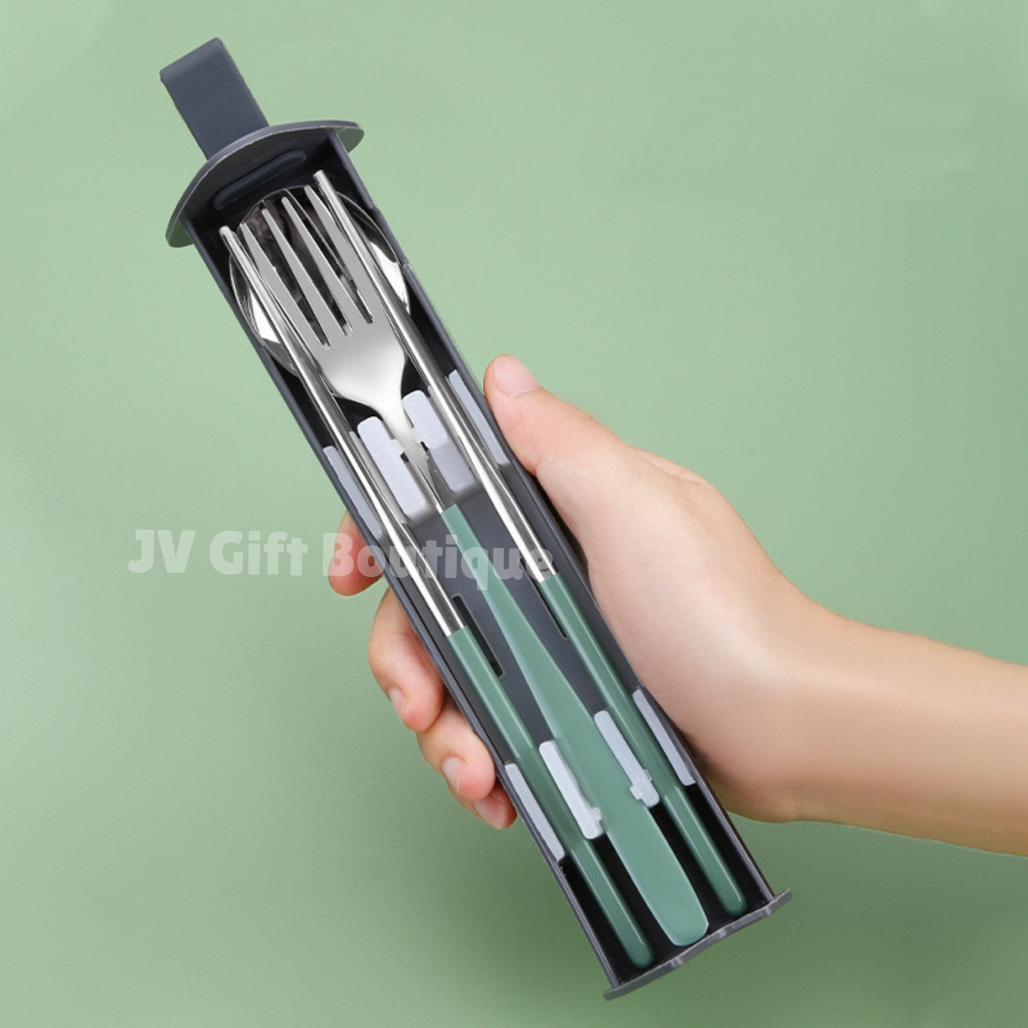 Portable Stainless Steel Cutlery Set with Phone Holder
