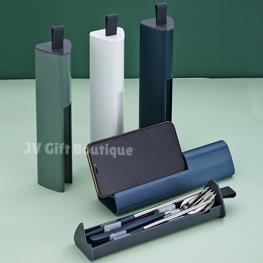 Portable Stainless Steel Cutlery Set with Phone Holder