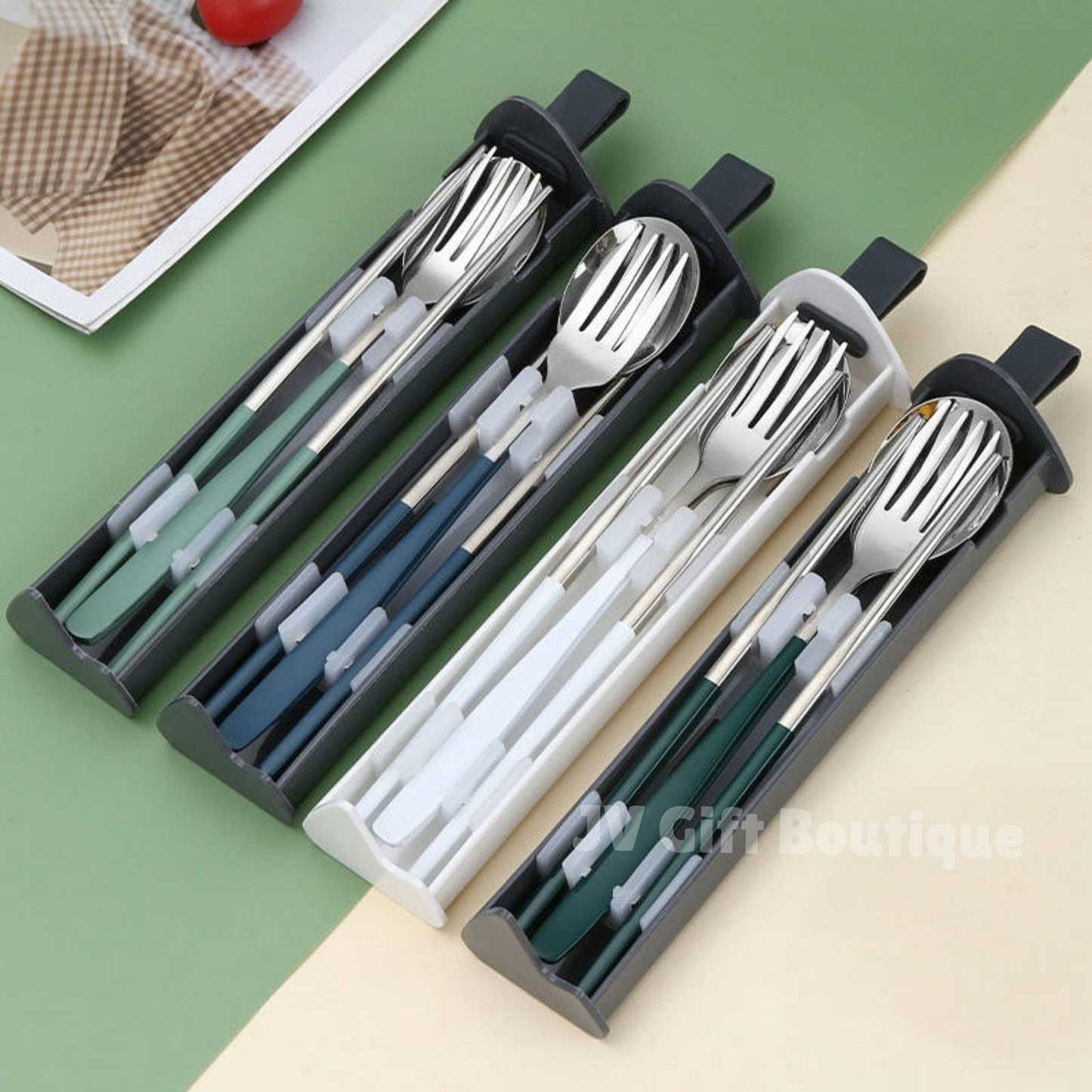 Portable Stainless Steel Cutlery Set with Phone Holder